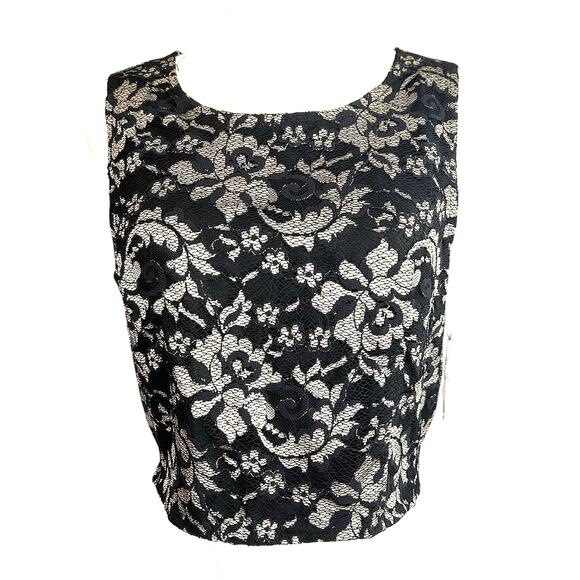 VTG My Michelle NWT Lace Gold Black Top SZ 13 Lined Crop Top 90's Office Siren - Picture 1 of 8